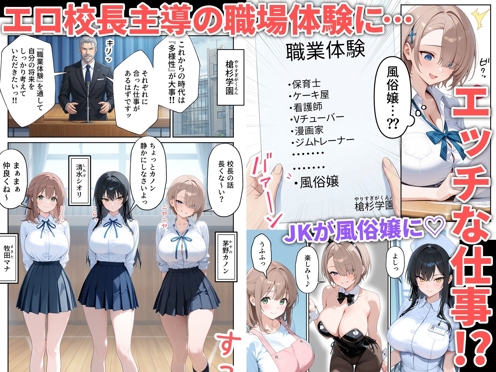 職場体験えっち 女子●生3人エッチな職場体験 画像 1
